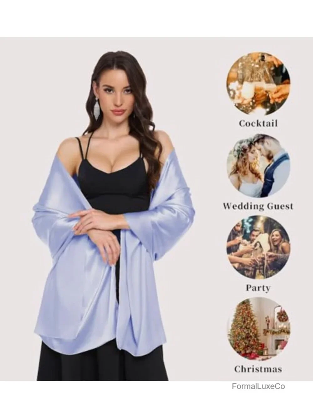 Satin Shawl Wrap for Evening Dresses Wedding Formal Pashmina